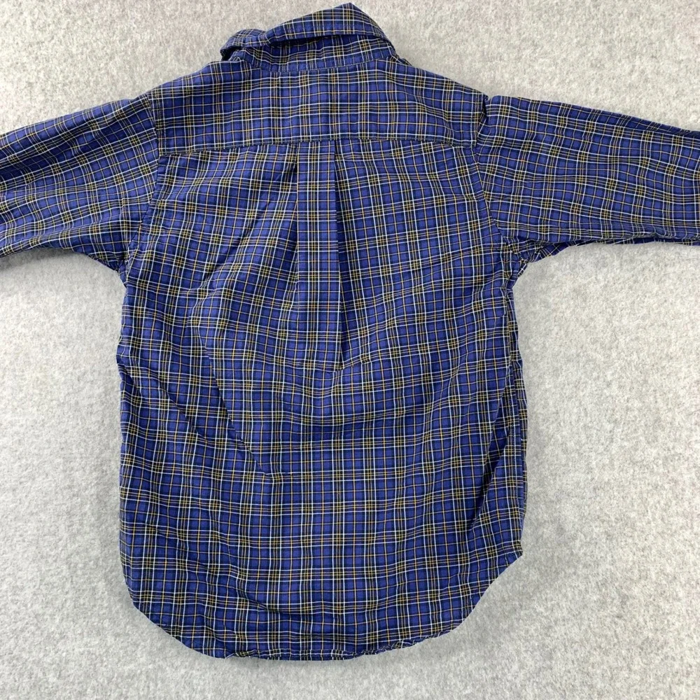 Ralph Lauren Button Down Shirt Boys‎ 4 Blue Plaid Long Sleeve Cotton Pony Logo